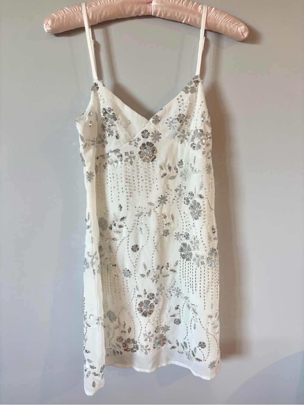 NWT White Sequin Mini Event/Party Dress with Silver Embellishment